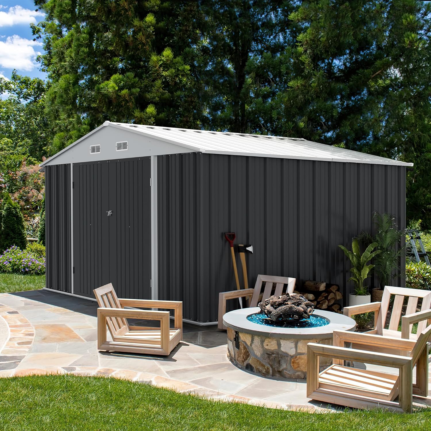 Devoko Outdoor Storage Shed Lockable Metal Garden Shed Steel Anti-Corrosion Storage House wourant