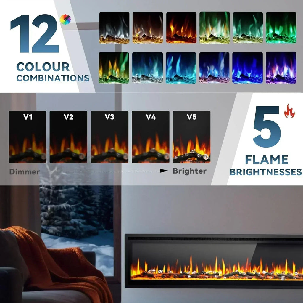 EUHOMY 50 Inch Electric Fireplace Wall Recessed Adjustable Flame Color Fireplace Heater wourant