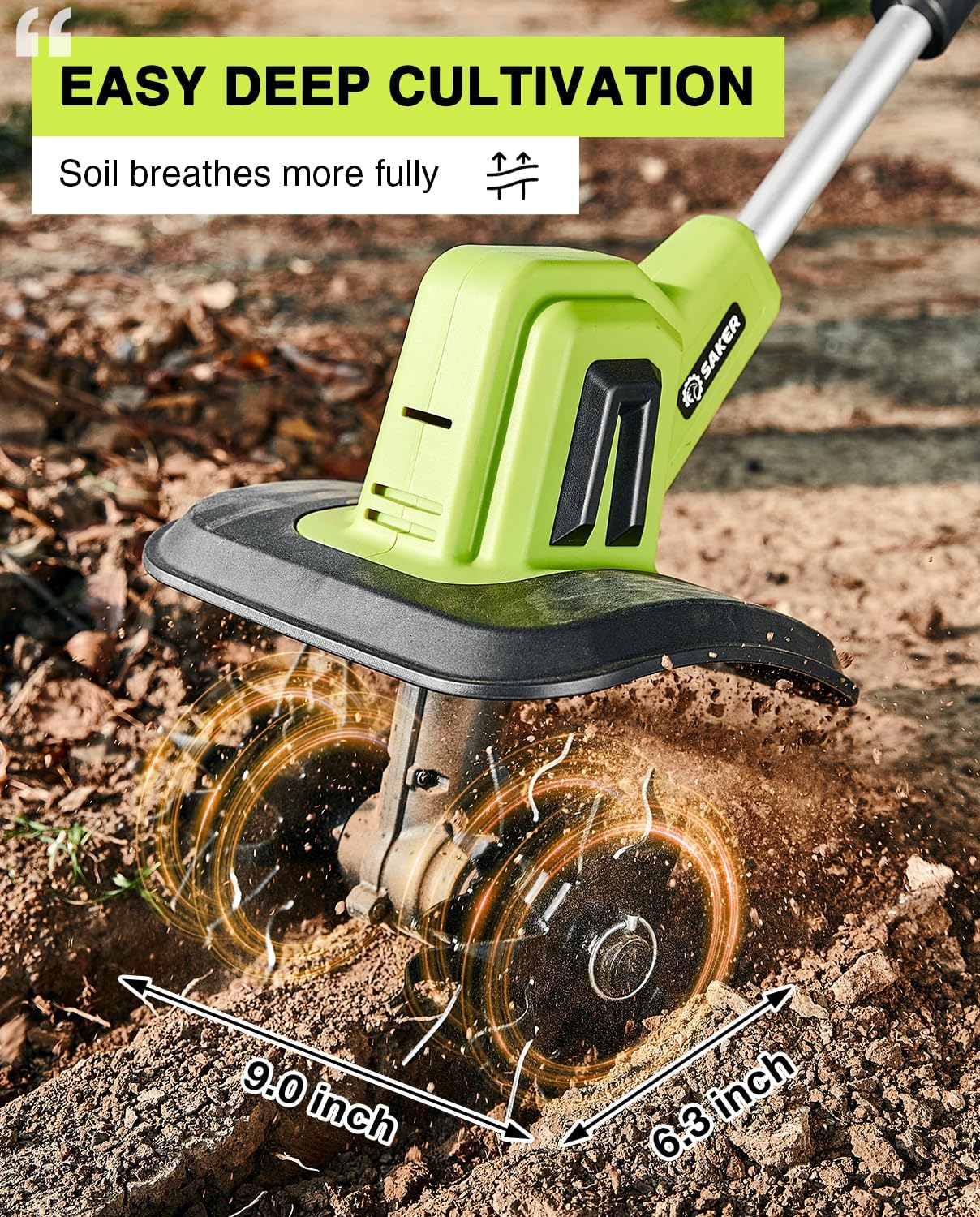 Saker 22V Cordless Electric Garden Tiller Cultivator Lightweight Rototiller for Gardening wourant