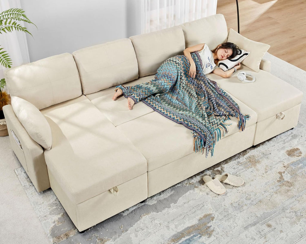 VanAcc Sofa Bed Sleeper Sofa with Storage Chaise 2 in 1 Pull Out Couch Living Room wourant