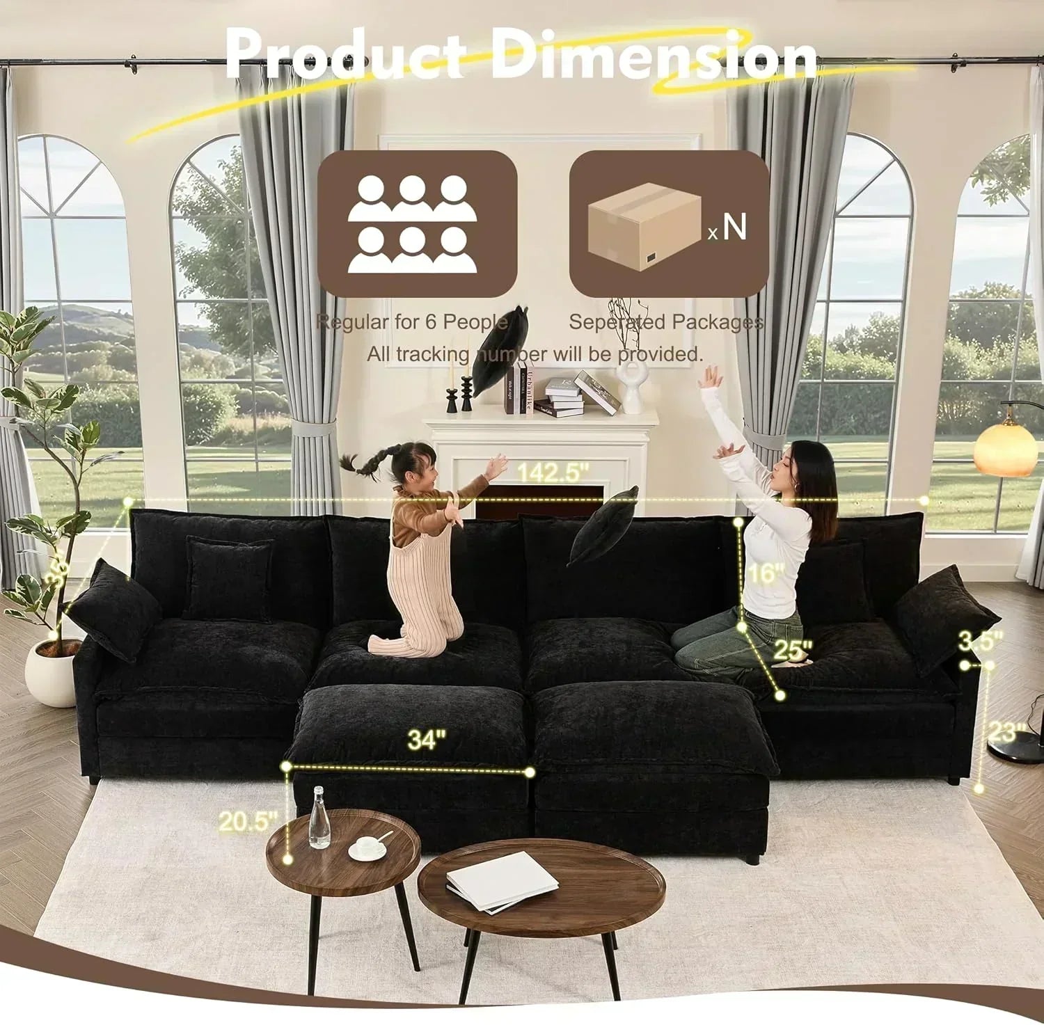 108" U-shaped sofa modular sofa three-seater comfortable cloud sofa wourant