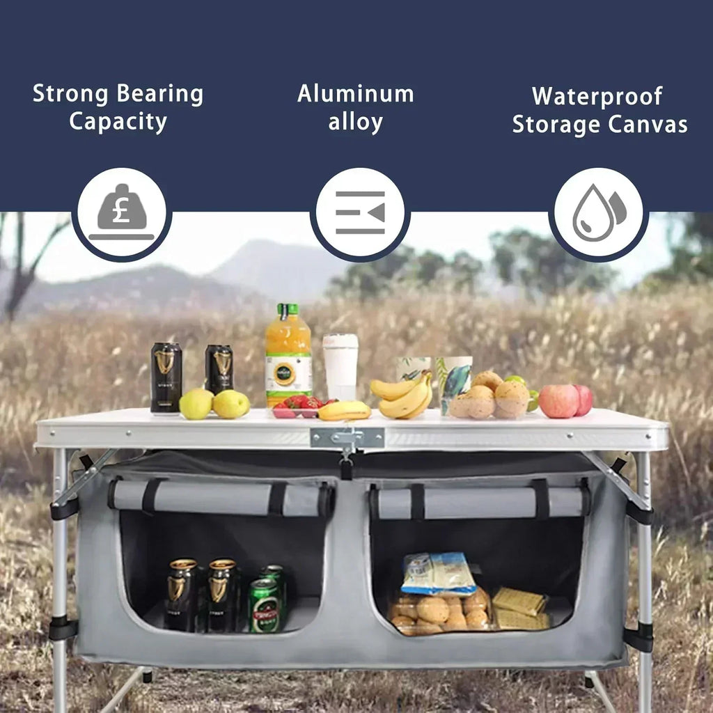 Outdoor Folding Table Aluminum Lightweight Height Adjustable with Storage Organizer wourant
