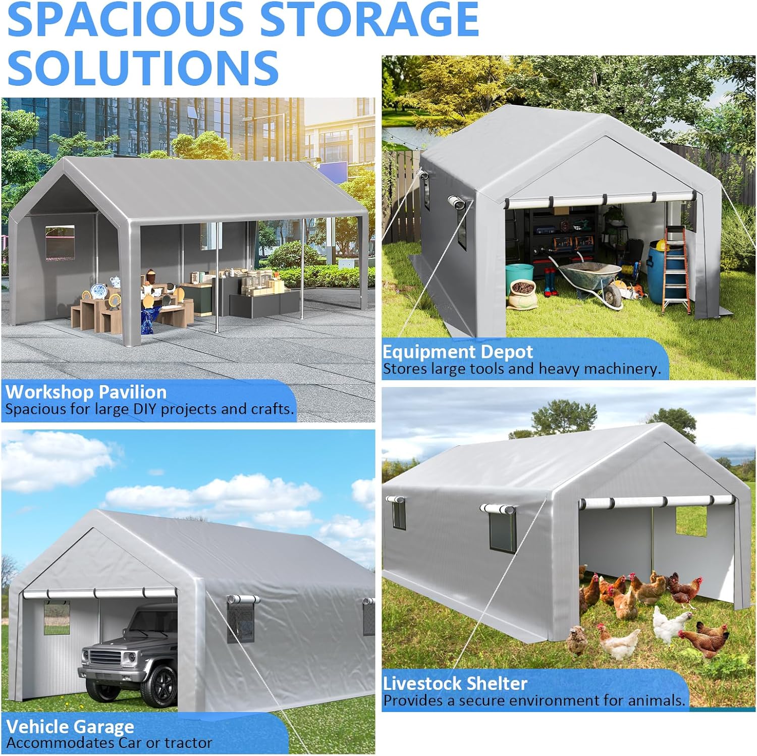 6x8 ft Heavy Duty Carport Tent Portable Garage Removable Side Walls Four Seasons Tarpaulin wourant