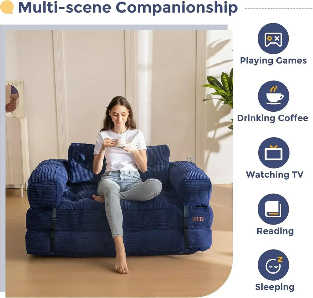 Folding Sofa Bed L-Shaped Convertible Sofa Bed with Armrests and Pillows wourant