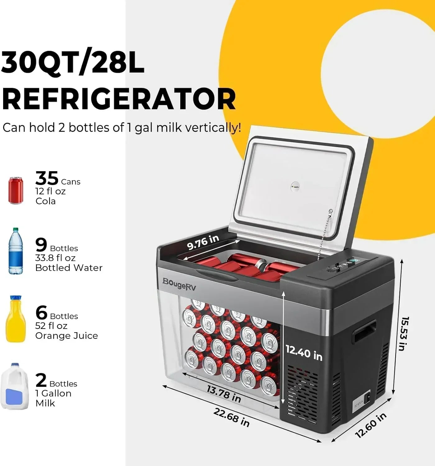BougeRV 12 Volt Refrigerator 12V Car Fridge 23 Quart Portable Freezer Compressor Cooler wourant