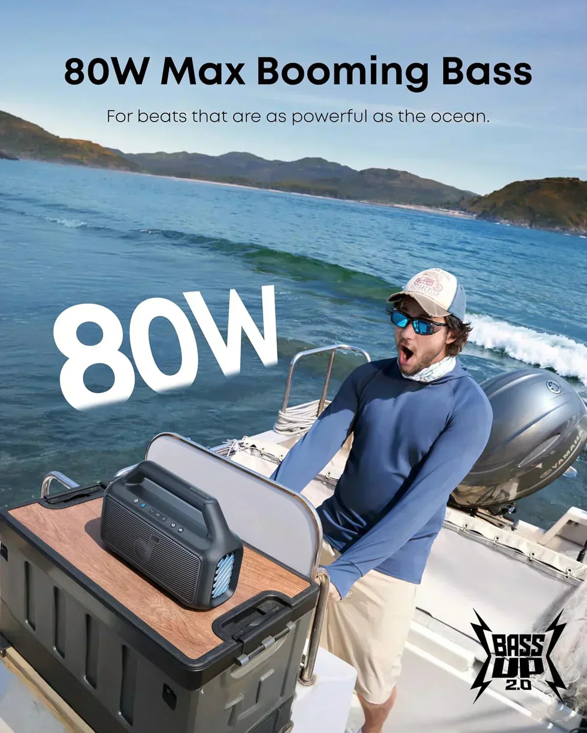 Outdoor Speaker 80W Subwoofer BassUp 2.0 24H Playtime IPX7 Waterproof Floatable RGB Lights wourant