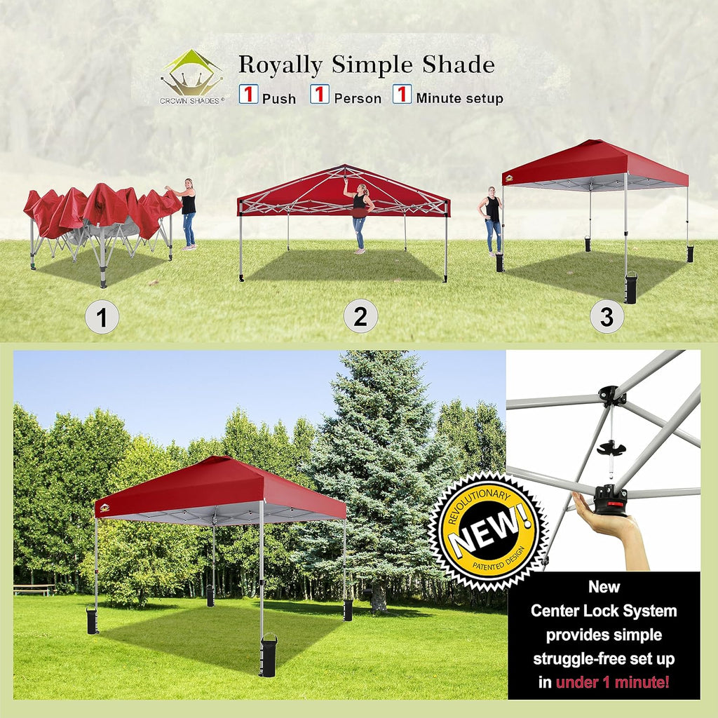 10x10 Pop-Up Awning One-Click Installation Beach Tent Outdoor Sunshade Silver Coated Top wourant