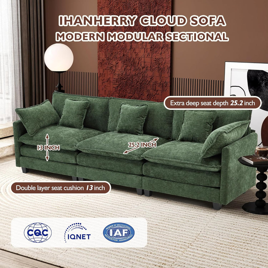 ihanherry 146-inch U-shaped modern sofa modular area cloud sofa wourant