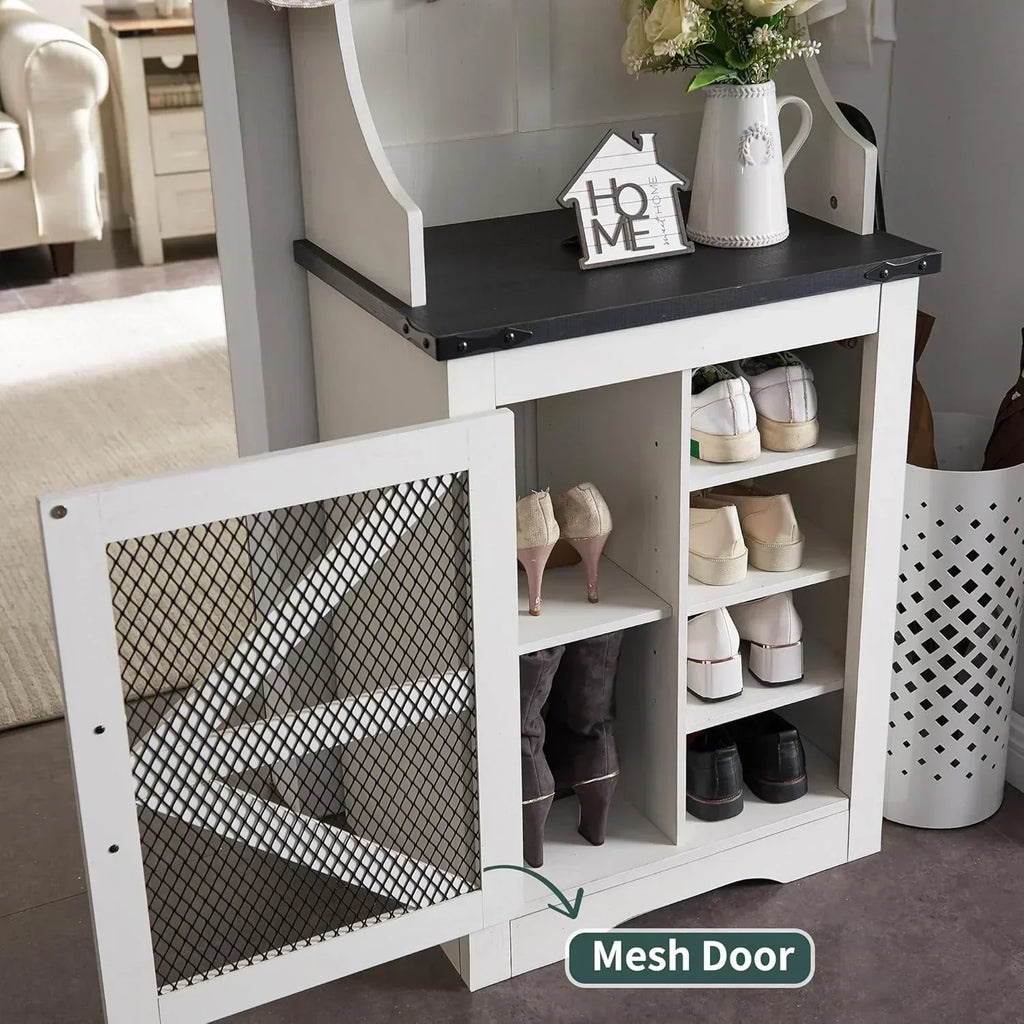 JXQTLINGMU 59-inch Farmhouse Foyer Tree Shoe Storage Entryway Bench Foyer Coat Rack Cabinet wourant