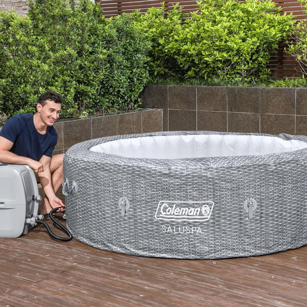 SaluSpa Sicily AirJet 7 Person Inflatable Hot Tub Round Portable Outdoor Spa 180 Soothing AirJets wourant