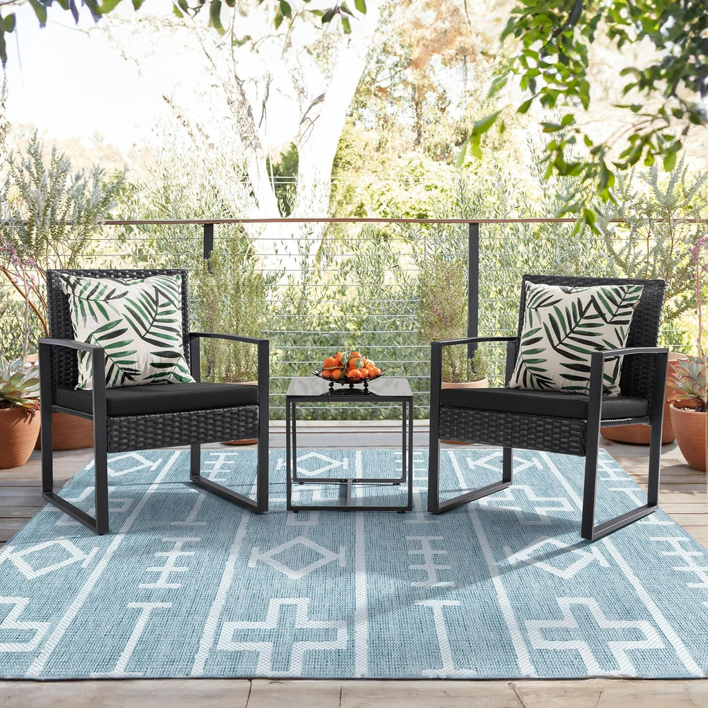 Flamaker 3 Pieces Patio Set Outdoor Wicker Furniture Sets Modern Rattan Chair Conversation Sets wourant