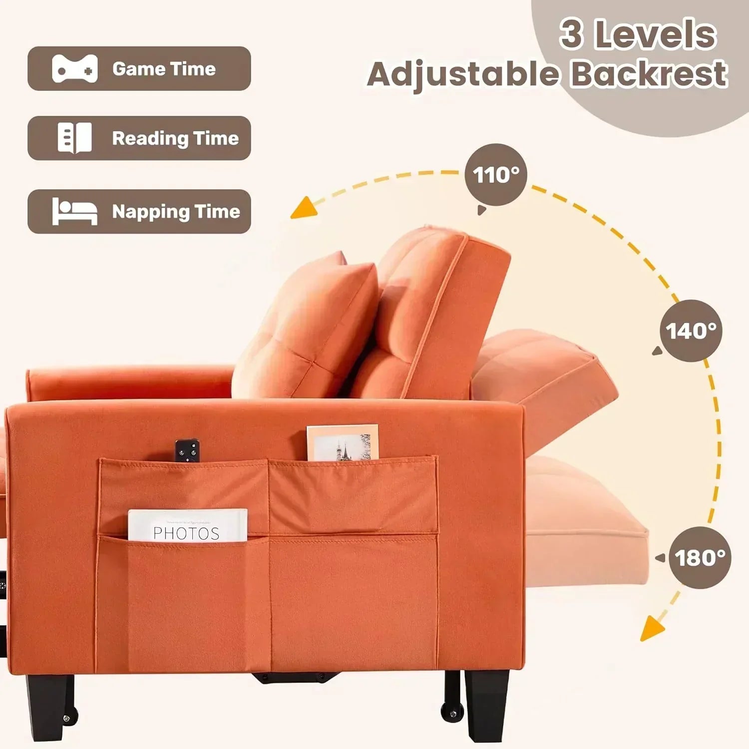 Convertible Sleeper Chair 3 in 1 Sleeper Chair Bed Pull Out Sofa Bed Chairs Velvet Single Sofa wourant
