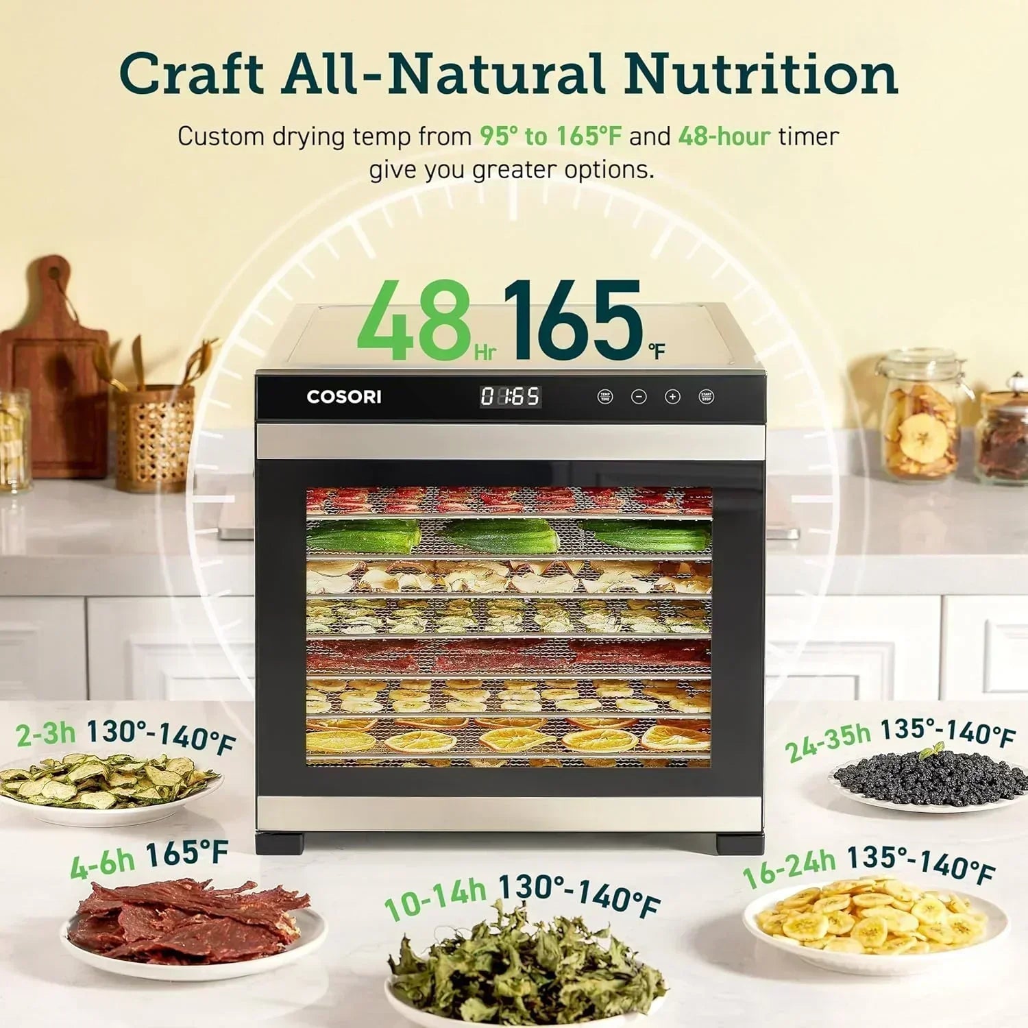 COSORI Food Dehydrator Bigger Than 7 Trays With Large 6.5" Drying Space 600W Power wourant