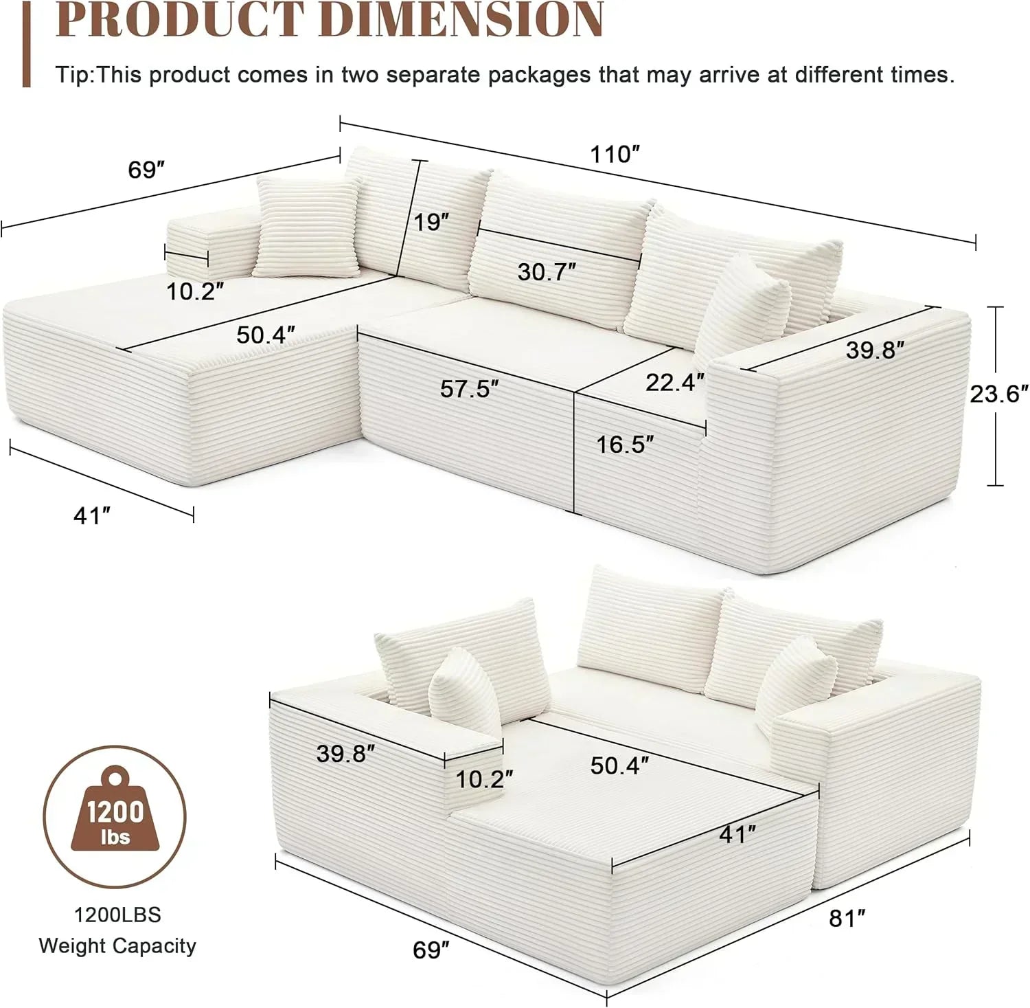 110-inch cloud sofa boneless sofa in the living room modular sofa with deep seats wourant