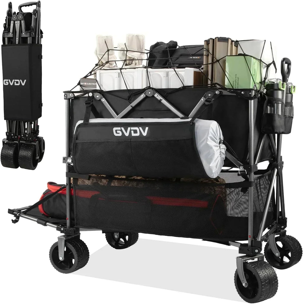 Double-decker cart 500 lb capacity 400 liter foldable cart all-terrain wheels foldable cart wourant