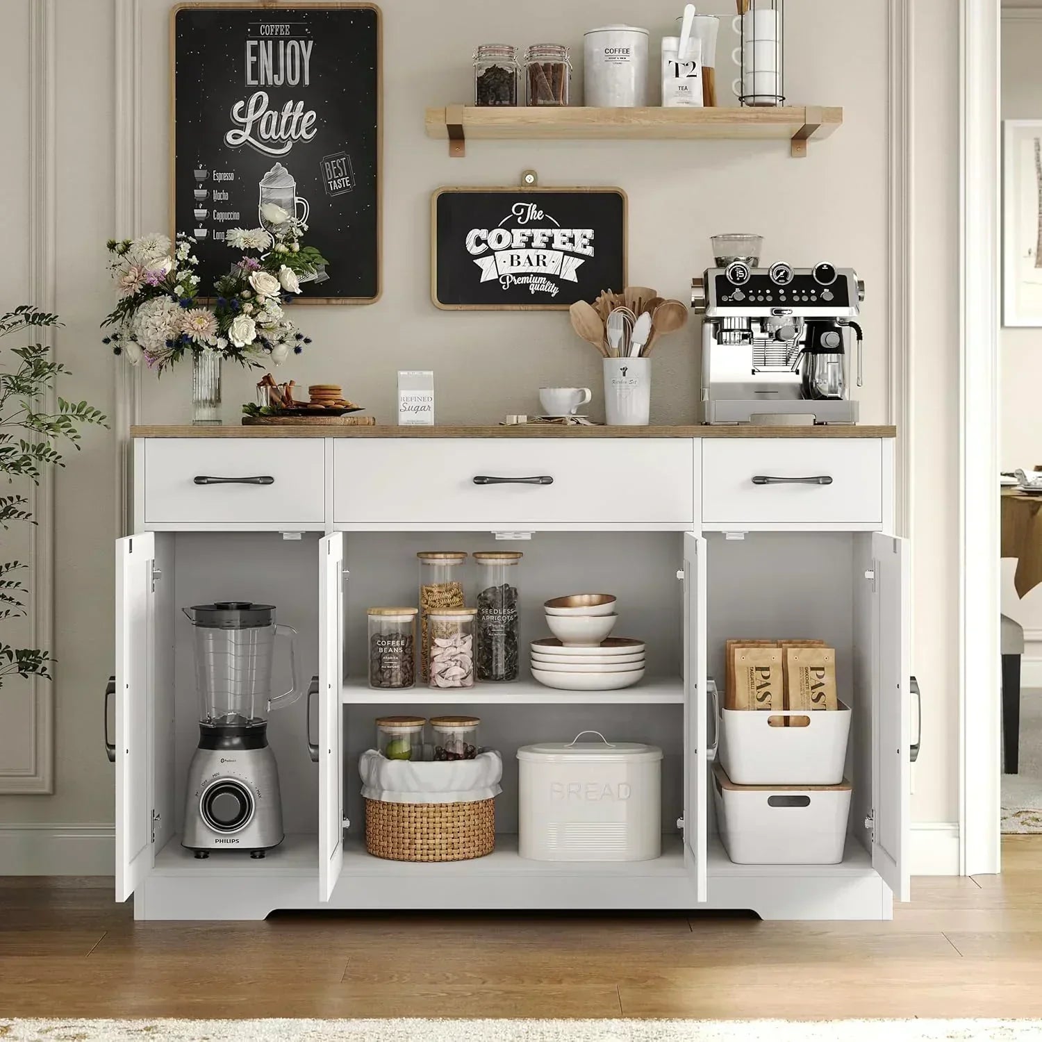 Sideboard with drawers large 55-inch sideboard modern farmhouse wood kitchen dining table wourant