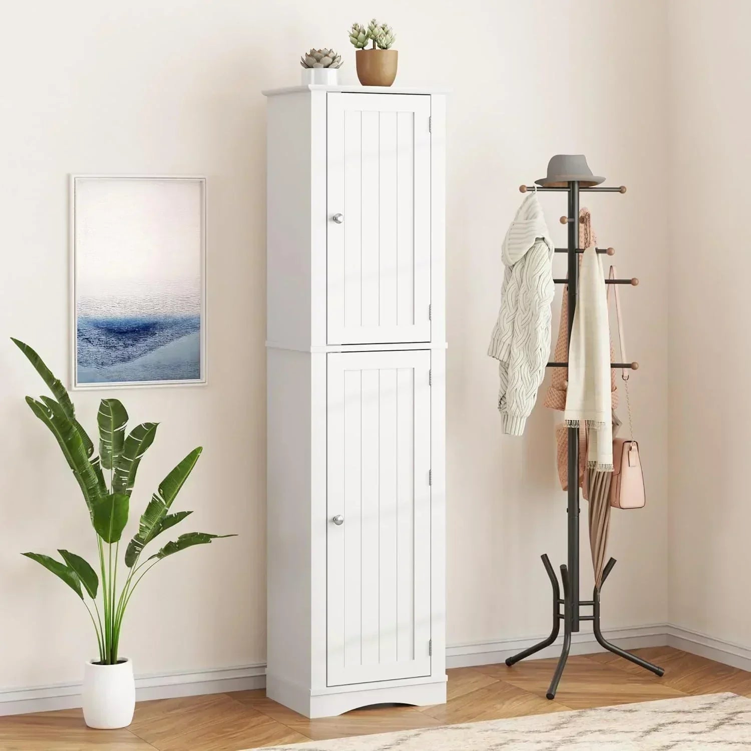 Tall Pantry Cabinet Freestanding Storage Cabinet Wooden Kitchen Pantry with 4 Doors wourant