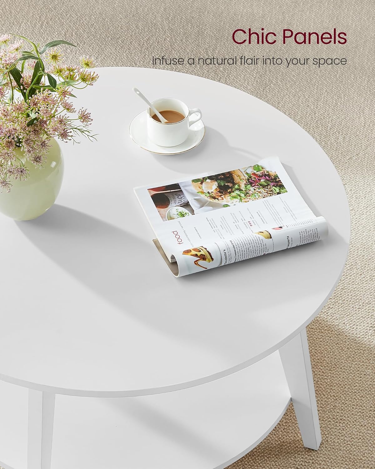 VASAGLE Round Coffee Table 2 Tier Coffee Table with Storage for Living Room 31.5 x 17.7 Inches wourant