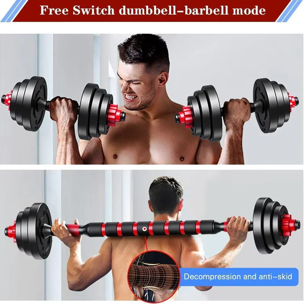 Adjustable dumbbell set, free weight dumbbell pair convertible into barbell wourant