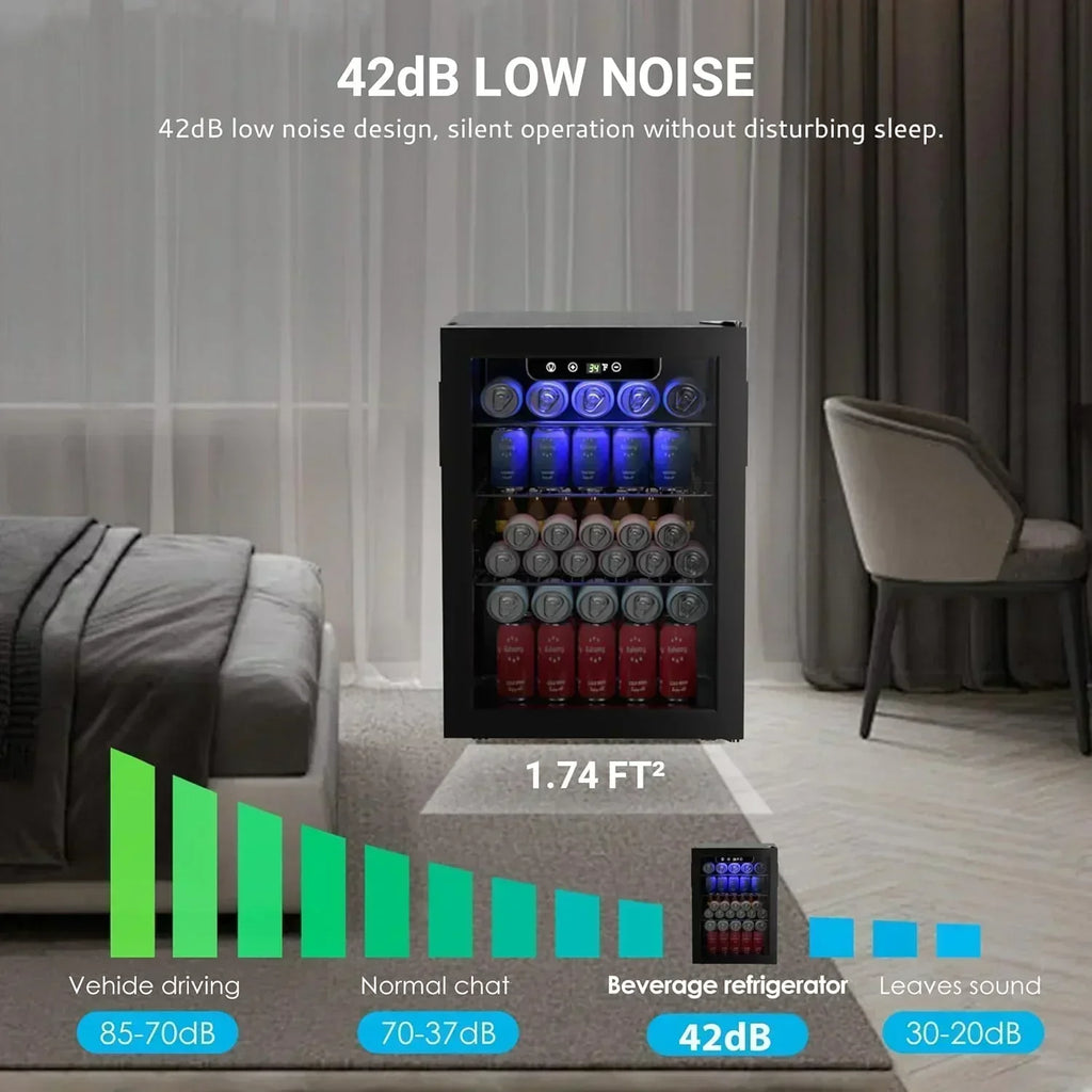 EUHOMY Beverage Refrigerator Cooler 130 Can Mini Fridge with Glass Door Beverage Cooler wourant