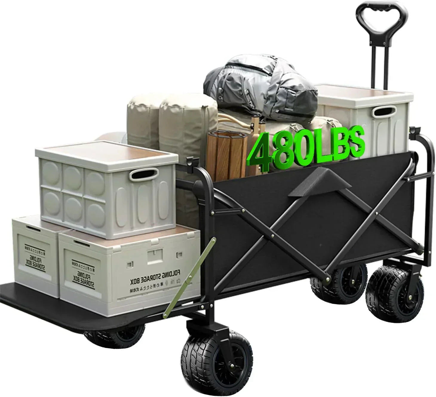 Foldable 4-wheel cart foldable 37 inches long 480 lb capacity heavy-duty beach cart wourant