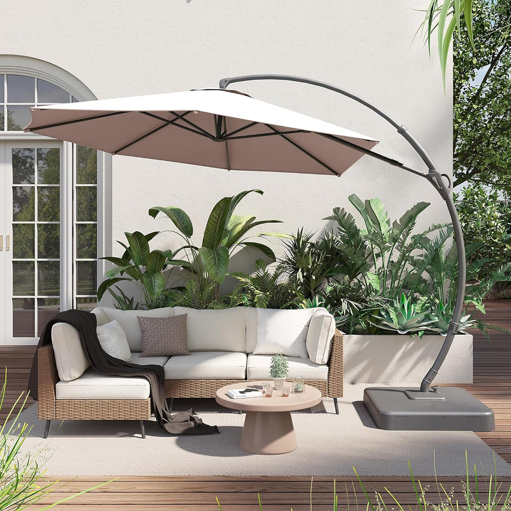 LAUSAINT HOME Outdoor Patio Umbrella with Base included 11 FT Deluxe Curvy Cantilever Umbrella wourant