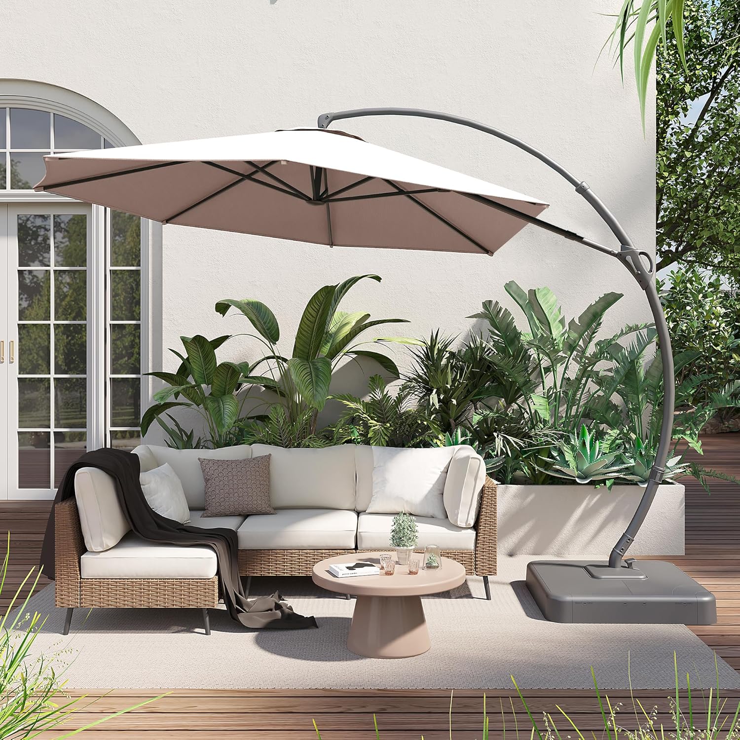 LAUSAINT HOME Outdoor Patio Umbrella with Base included 11 FT Deluxe Curvy Cantilever Umbrella wourant