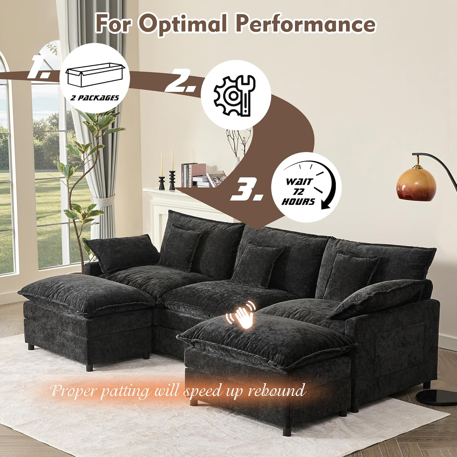 108 Inch U Shape Sofa Sectional Sofa Comfortable Cloud Sofa Living Room Deep Seat Sofa wourant