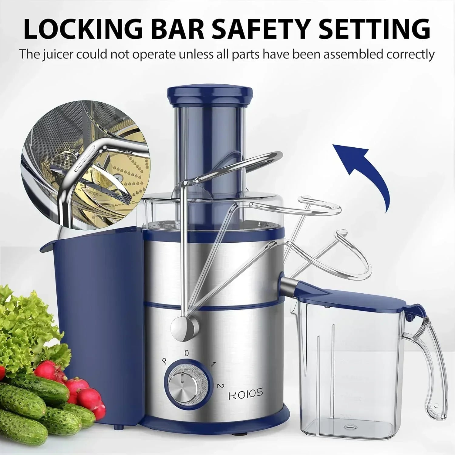 1300W KOIOS Centrifugal Juicer with Extra Large 3" Feed Chute and Titanium Filter wourant