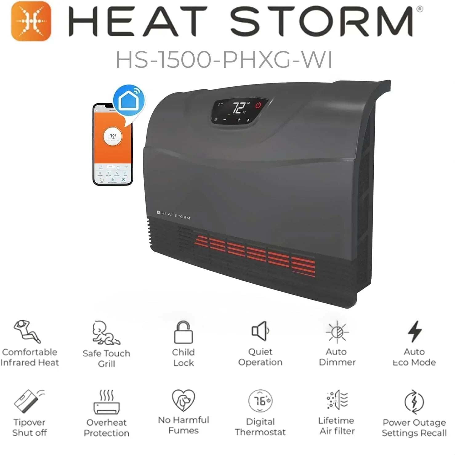 HS-1500-PHX-WIFI Infrared Heater Wifi Wall Mounted wourant