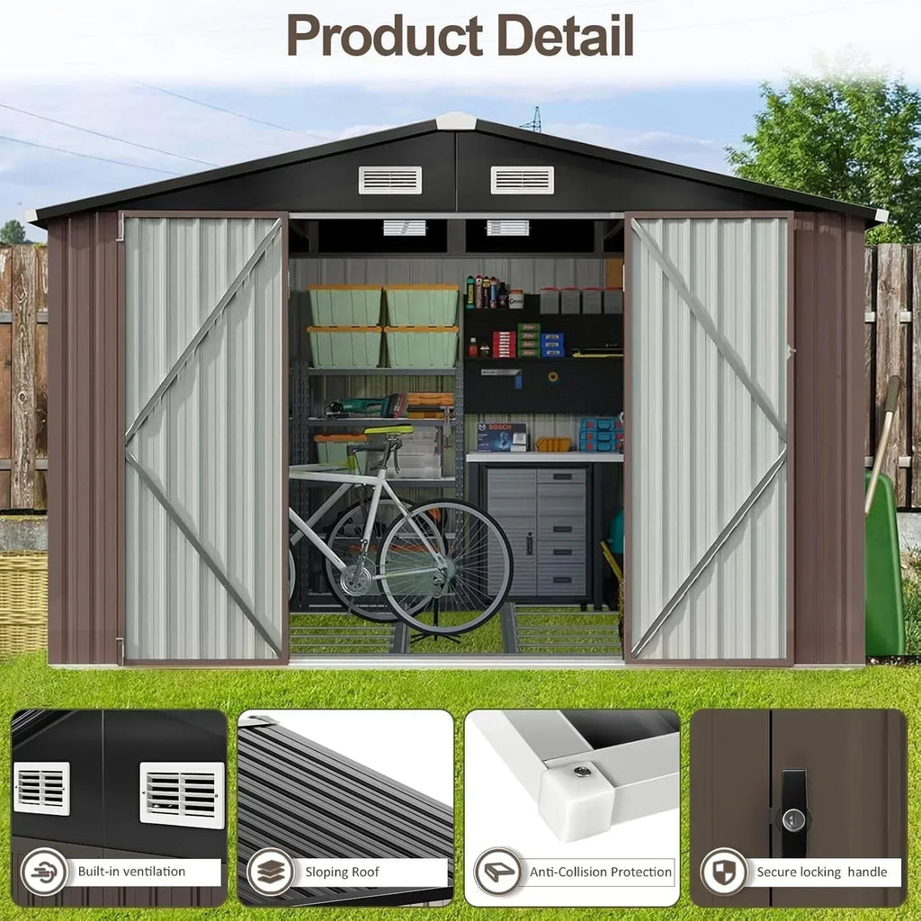 Aoxun 6.2x4 FT Shed Outdoor Storage Shed Metal Garden Shed Sloping Roof Tool Shed Bike Shed wourant