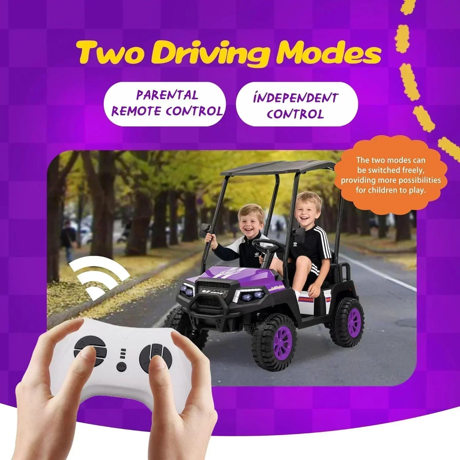 24V 7AH Children's Golf Cart with Remote Control Removable Awning 4-Wheel Spring Suspension wourant
