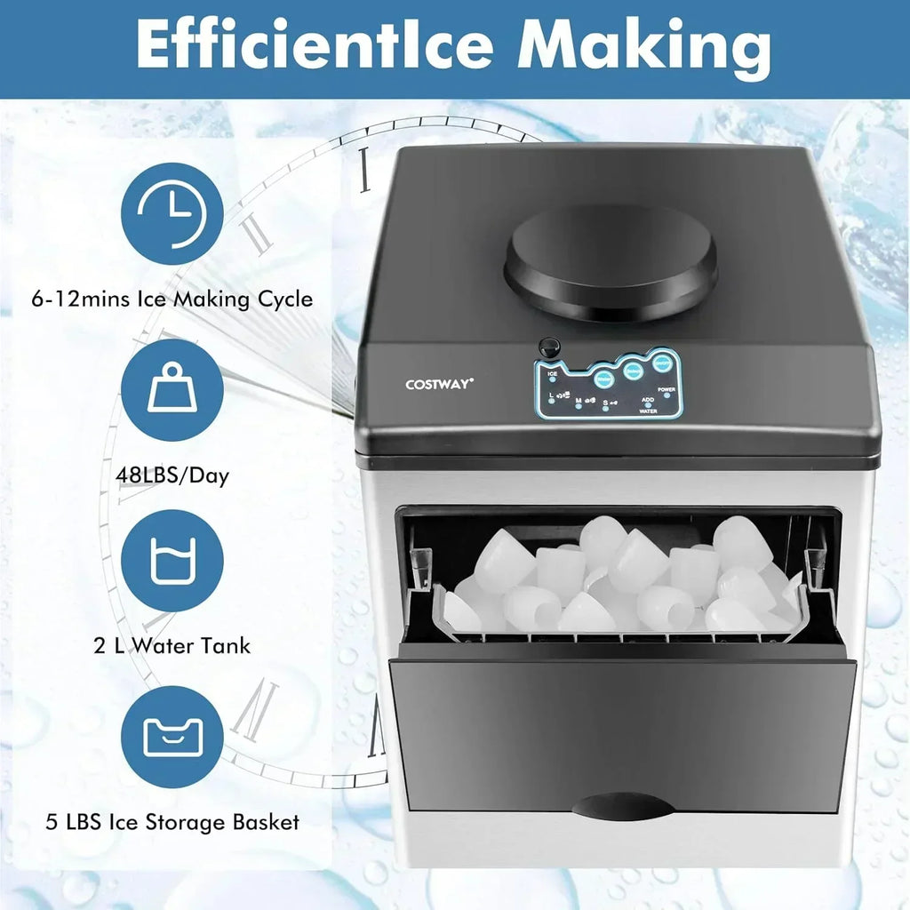 COSTWAY Countertop Ice Maker with Water Dispenser 3 Sizes Bullet Shaped Ice 48lbs/Day wourant
