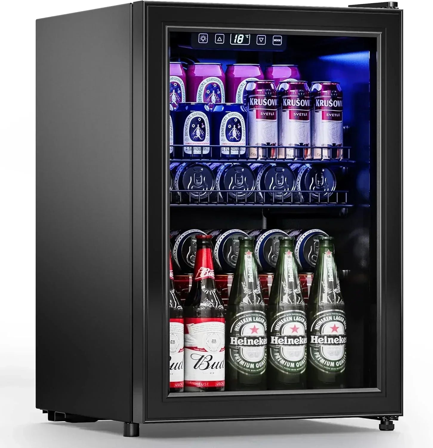 Beverage Refrigerator Cooler-120 Cans Freestanding Mini Fridge Cooler with Glass Door wourant