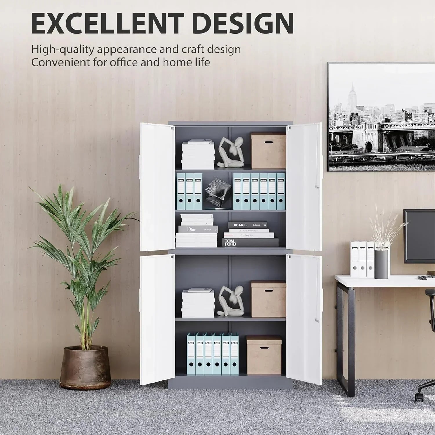 Metal Storage Cabinet with 2 Doors and 6 Shelves Black Metal Cabinet Garage Storage Cabinet wourant
