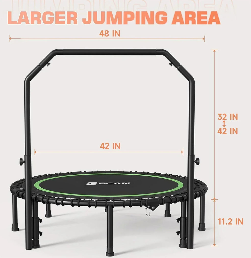 BCAN 450/550 LBS Foldable Mini Trampoline Fitness Trampoline Bungees Adjustable Foam Handle wourant