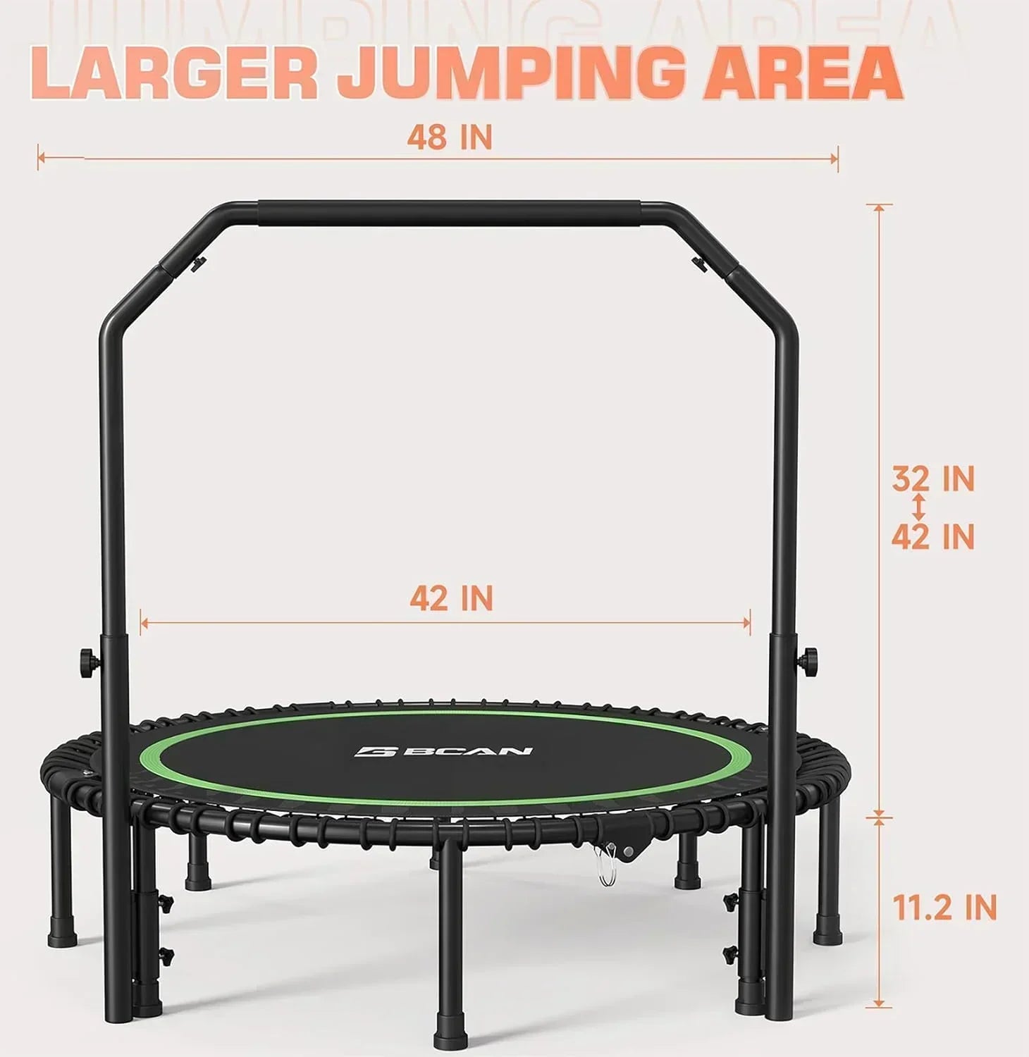 BCAN 450/550 LBS Foldable Mini Trampoline Fitness Trampoline Bungees Adjustable Foam Handle wourant