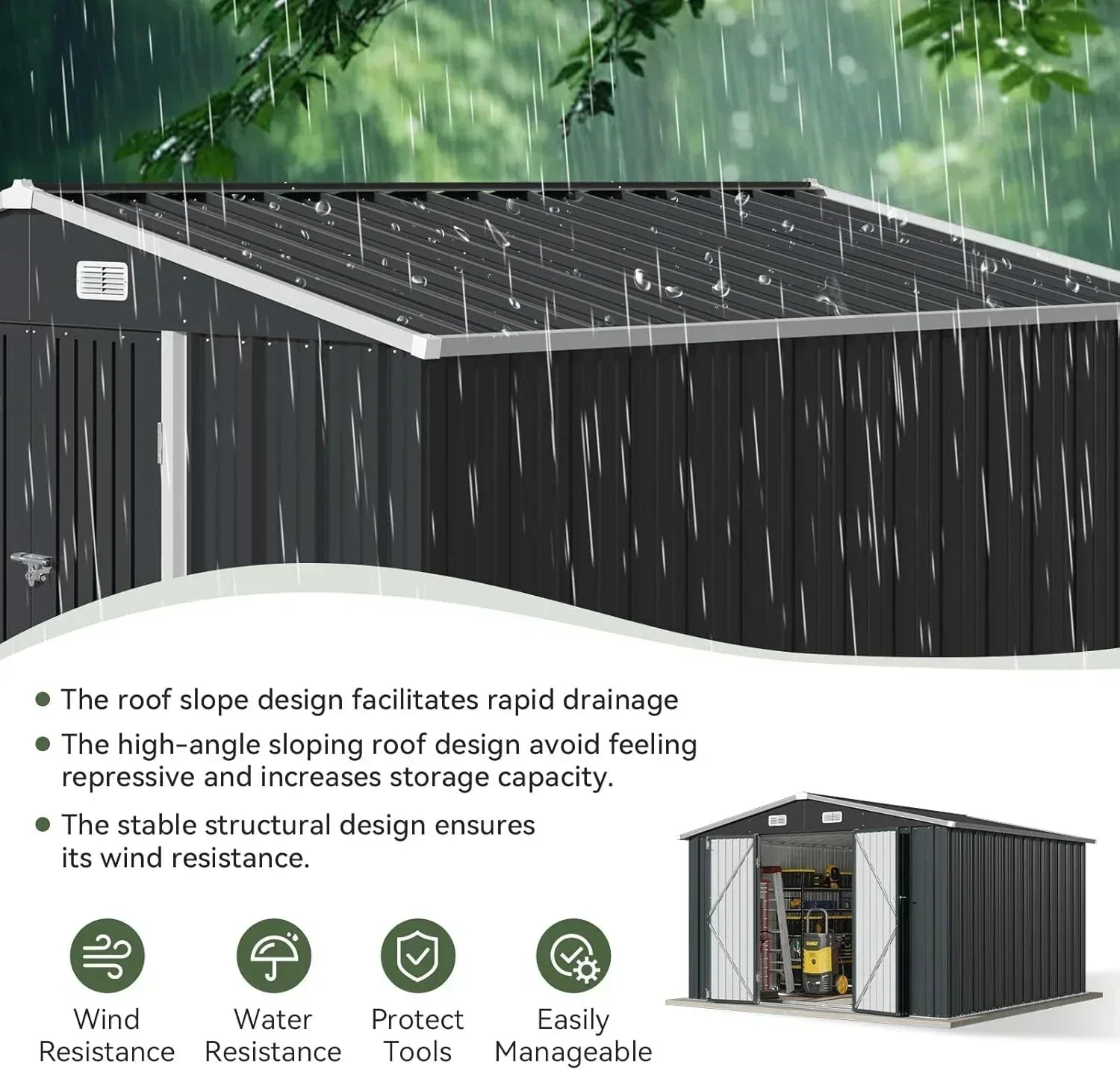 Aoxun 12x10 FT Shed Metal Outdoor Waterproof Storage Shed Steel Utility Garden Tool Shed wourant