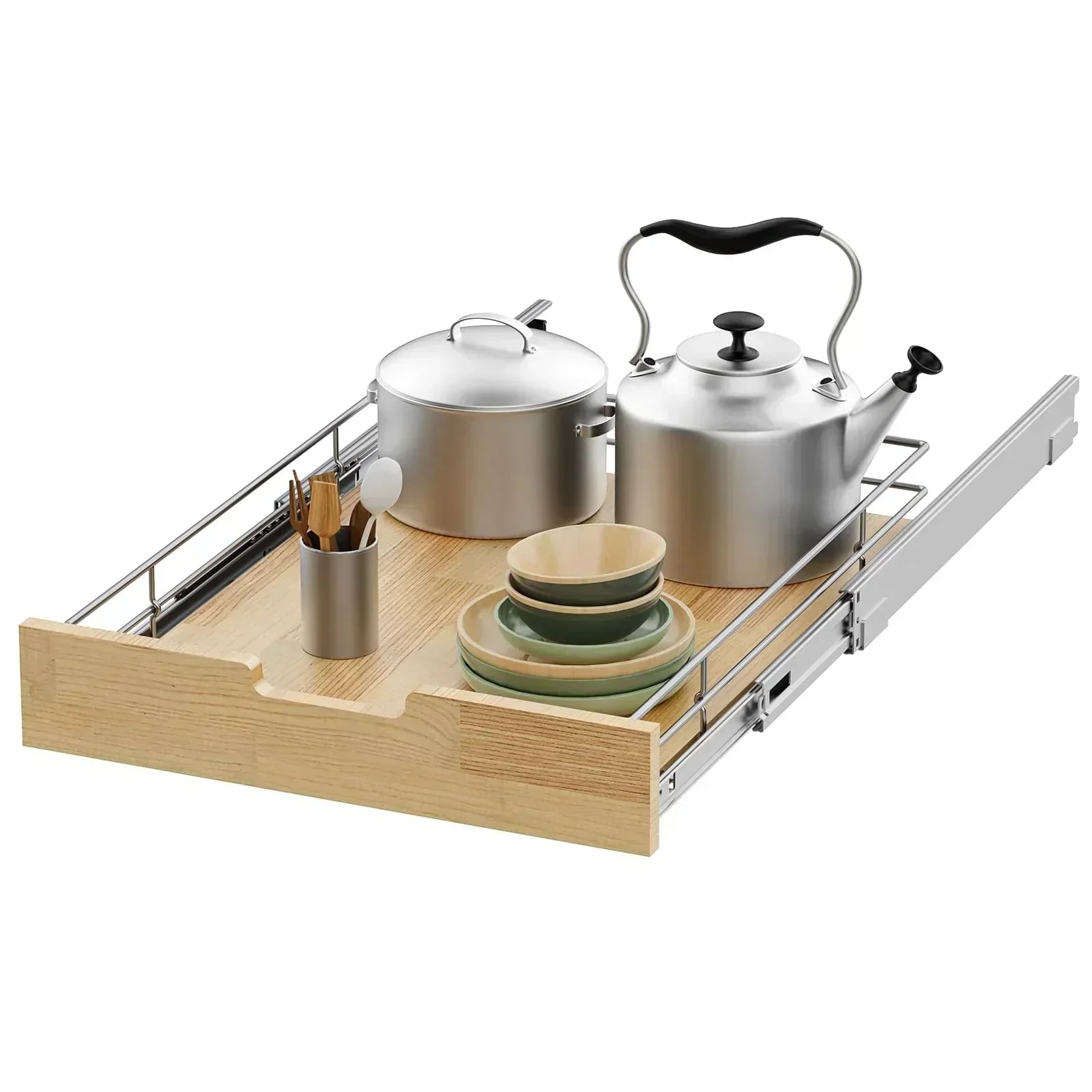 5 * 22 in Pull Out Wooden Bakeware Organizer Shelf for Base Kitchen Cabinets wourant