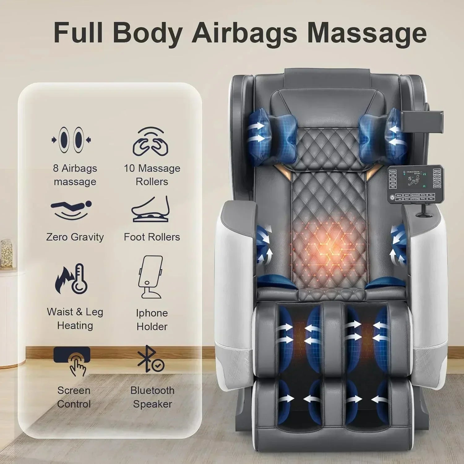 2025 Massage Chair Full Body Zero Gravity Massage Chair with 10 Fix Rollers Heating wourant