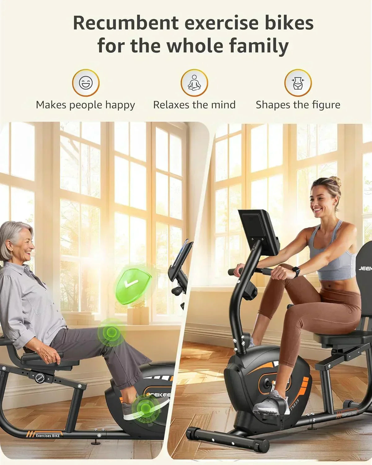JEEKEE Recumbent Exercise Bike for Adults Seniors Indoor Magnetic Cycling Fitness Equipment wourant