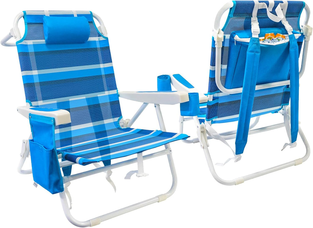 Beach Chair 2 Pack 5 Positions Textilene Folding Reclining Beach Chair with Straps Cooler Bag wourant