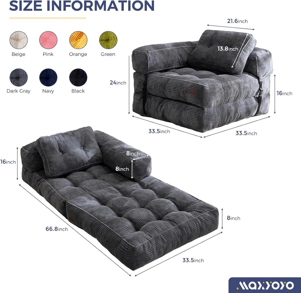 Folding Sofa Bed L-Shaped Convertible Sofa Bed with Armrests and Pillows wourant
