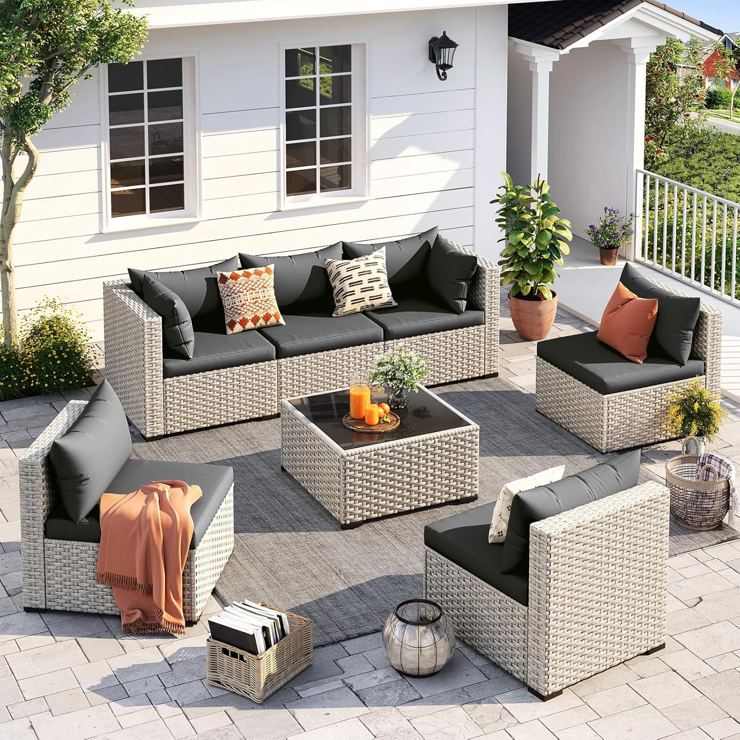 UDPATIO Outdoor Patio Furniture Set 7-Piece PE Wicker Sectional Sofa Outdoor Conversation Set wourant