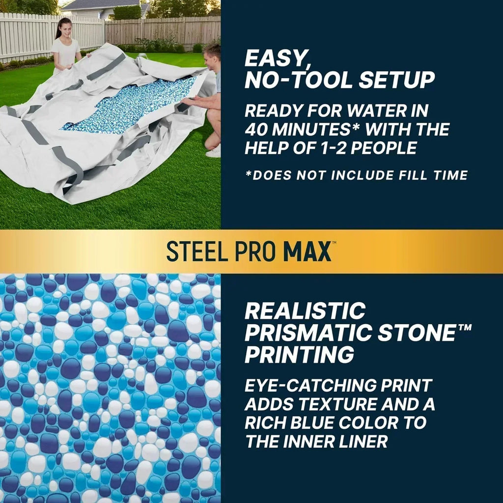 Steel Pro MAX 14 Foot x 48 Inch Round Metal Frame Above Ground Outdoor Swimming Pool Set wourant