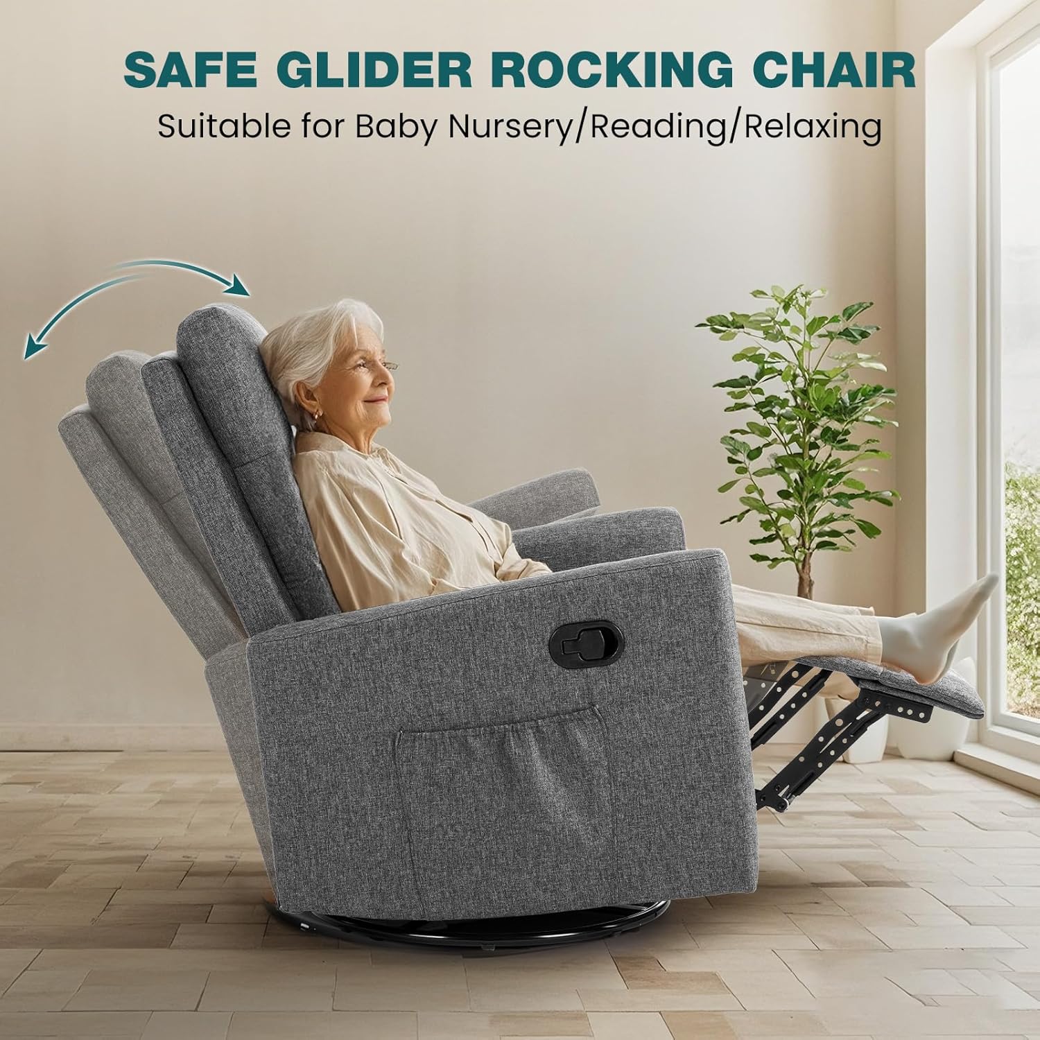 Swivel high-back rocking chair with footrest padded glider baby chair with comfortable deep seat wourant