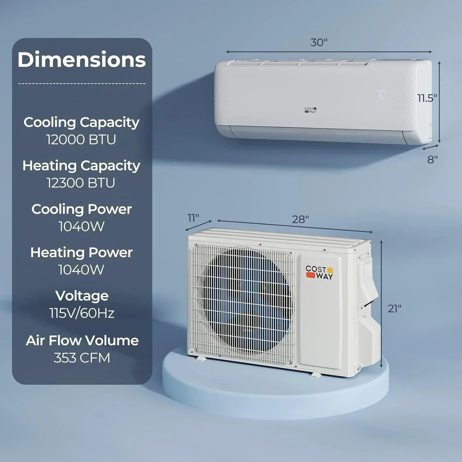 COSTWAY 12000BTU Mini Split Air Conditioner Heater 20 SEER2 115V Wall-Mounted Ductless wourant