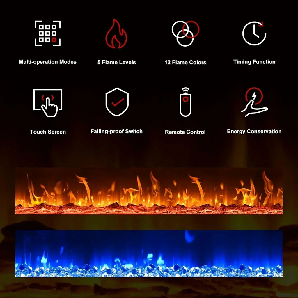 EUHOMY 50 Inch Electric Fireplace Wall Recessed Adjustable Flame Color Fireplace Heater wourant