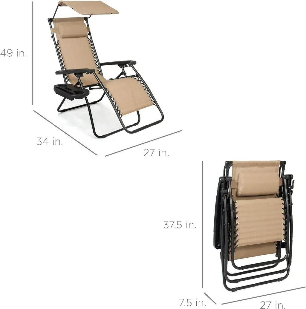 Best Choice Products Folding Zero Gravity Recliner Patio Lounge Chair Adjustable Canopy Shade wourant