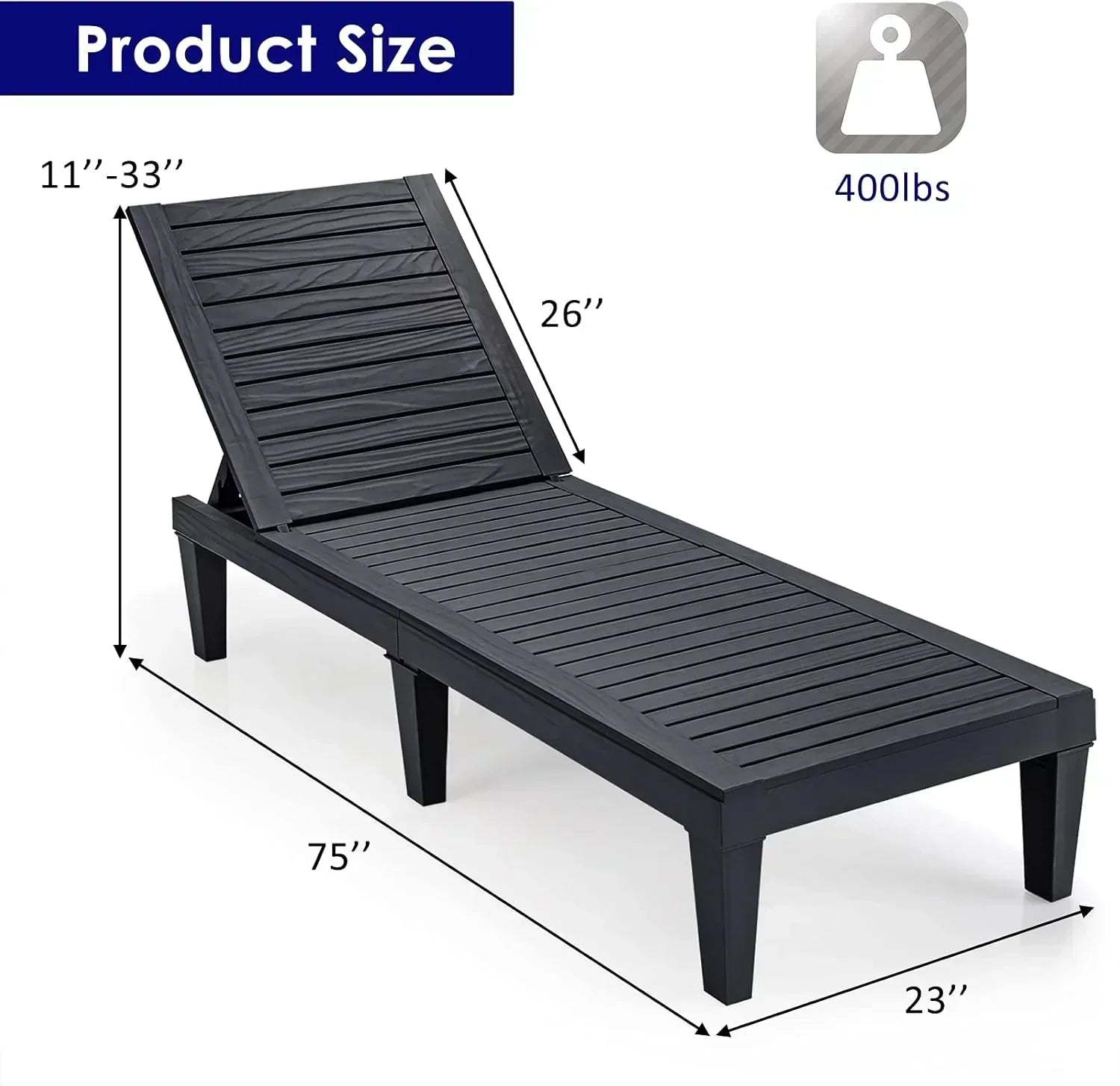 Outdoor Chaise Lounge Chair Lightweight Patio Lounge Recliner Chair with Adjustable Backrest wourant